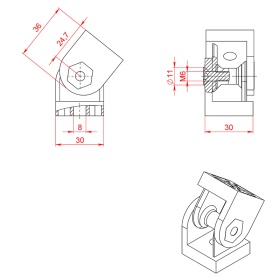 Чертеж шарнирного соединения к профилям 30х30 арт. 2023