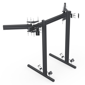 последовательность монтажа алюминиевых профилей 40×40 и 80×40 мм, демонстрирует возможность поворота боковых мониторов до 30 градусов.