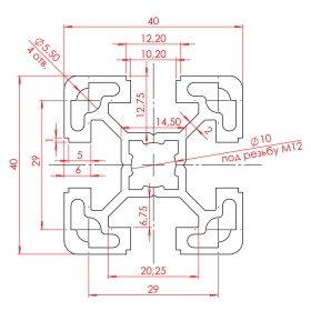 OB-4040S10-RAL9005 | Профиль 40х40 мм. Паз 10 мм (Черный) изображение 1