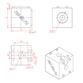 Чертёж кубического соединителя для профиля серии 25