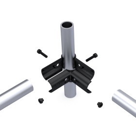 Кронштейн соединительный RSI-DF2B для перпендикулярного трёхстороннего соединения трёх круглых труб Ø28 мм