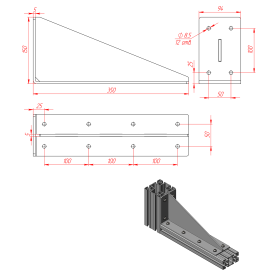 Длинный стальной уголок с ребром жесткости 5 мм  профиль серия 50чертеж