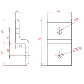 Чертеж кронштейна для крепления листовых материалов к профилям серии 40 арт. 7147