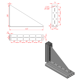 Стальной уголок 280х440 мм с ребром жесткости 4 мм чертеж