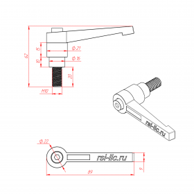 Чертёж ручки-фиксатора с внешней резьбой М10х20 мм