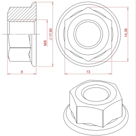 Чертеж фланцевая гайка М8