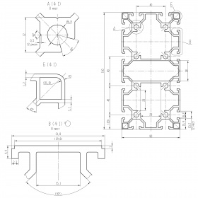 Подробный чертеж анодированного конструкционного профиля 80х160 мм