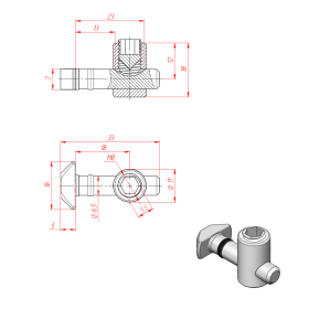 Чертёж быстрого соединителя паз 8 мм, угол 90 градусов
