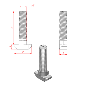 Чертеж Болт Т-образный М8х35 паз 8