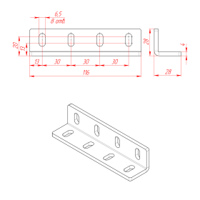 Чертеж стального углового соединителя 30х120 мм, арт. 8106s