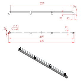 Чертёж: Алюминиевая ручка модели DH28-L1600-E2-C1