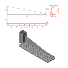 Стальной длинный уголок 600 мм с ребром жесткости 4 мм чертеж