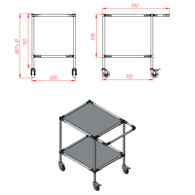 Чертеж подкатная тележка 700х600х900-2