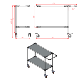 Чертеж подкатной тележки из трубы  900х400х900-2