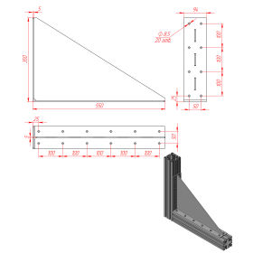Прямоугольный уголок 350х550 мм с ребром жесткости на профиль серии 50