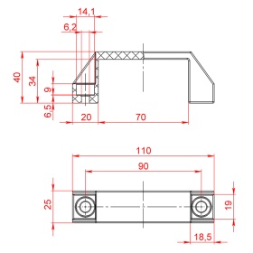 Чертеж -  Ручка алюминиевая дверная 90 мм