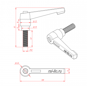 Чертёж ручки с фиксатором и резьбой М12х40