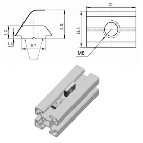 Чертеж сухаря с лапкой, М8, к алюминиевым профилям с пазом 10 мм
