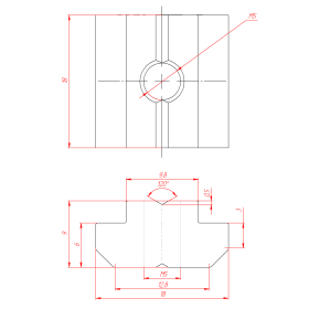 Чертеж алюминиевого пазового сухаря М5 паз 10, арт. 5072AL