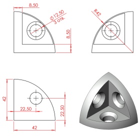 Чертеж соединителя арт. 2015 к профилям 45R