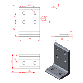 Чертеж алюминиевой фундаментной опоры используемой для крепления профилей 30x60 к стенам, полу и потолку.