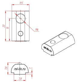 Чертёж сухаря М6 с прижимным шариком для профиля серии 30