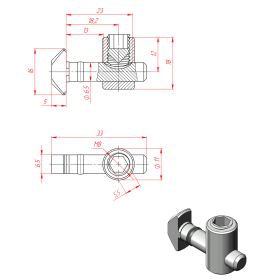 Чертёж быстрого соединителя, паз 8 мм, угол 0 градусов
