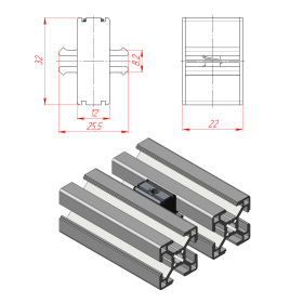 Чертёж параллельного соединителя под паз 8 мм