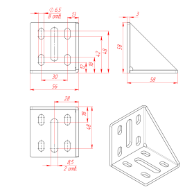 Чертёж стального углового соединителя для профиля 60х60