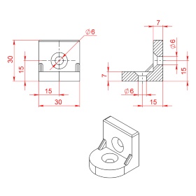 Чертеж поворотного углового соединителя 30х30 арт. 2046