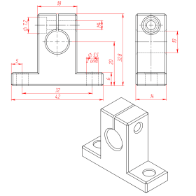 Чертёж вертикального держателя вала 10 мм