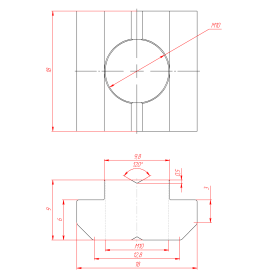 Чертёж алюминиевого сухаря М10 для паза 10 мм