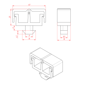 Чертёж двойной клипсы с защелкой для профилей с пазом 10 мм