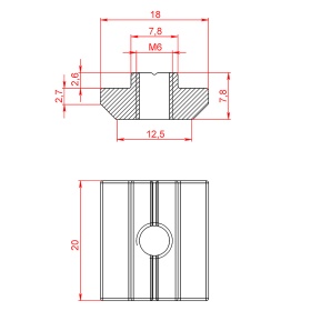 Чертеж пазового сухаря М6 серия 40 паз 8 мм