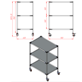 Чертеж подкатная стойка 900х600х1300 3 полки