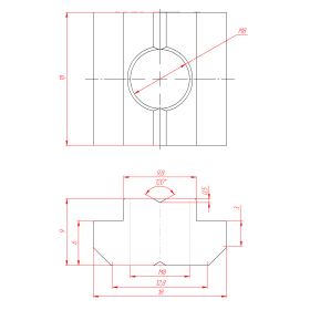 Чертеж станочного сухаря из алюминия М8 паз 10, арт. 5074AL