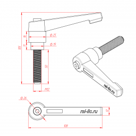 Чертеж ручки с фиксатором и резьбой М12х50