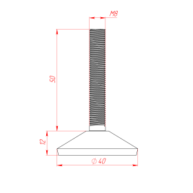 Чертеж опоры резьбовой М8х50 основание 40 мм, с шарниром