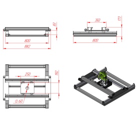 Эскиз Станок для выравнивания слэбов RSI-21002-2, 800×800 мм, комплект для сборки — рама, направляющие и прижимы.