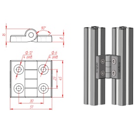 Чертёж 3013-GRAY Петля дверная пластиковая серая