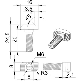 5023 SS-304 | Болт Т-образный, нержавеющий М6х20 паз 8 серия 30 изображение 4