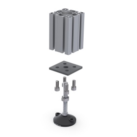 Опора (ножка) в сборке с профилем с анкерным креплением, диаметр отверстий 14 мм, артикул 7933