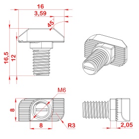 Чертеж Т-болт 6х12 паз 8 