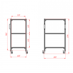 Чертёж подкатной стойки 600х800х1300 мм