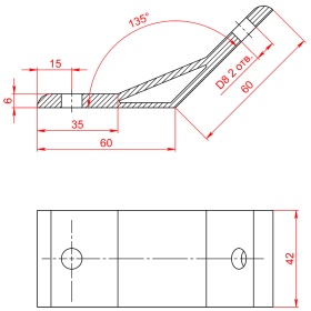 Чертеж углового соединителя 135 градусов, серия 45