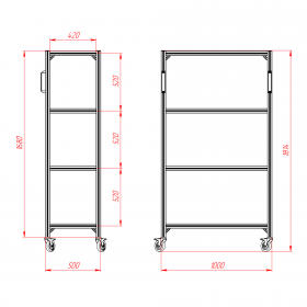 Чертёж подкатной стойки 500х1000х1800 мм