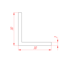 Чертеж общестроительного уголка с длиной полки 30 мм и толщиной стенки 3 мм