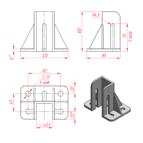 RSI-7204B | Фундаментная опора, алюминиевая, для профиля 40x40, крепление с краю изображение 1