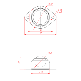 Чертеж опорного блока с роликом D25 мм