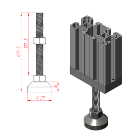 7598 | Опора регулируемая нержавеющая, шпилька М12х100, Основание 40мм изображение 3